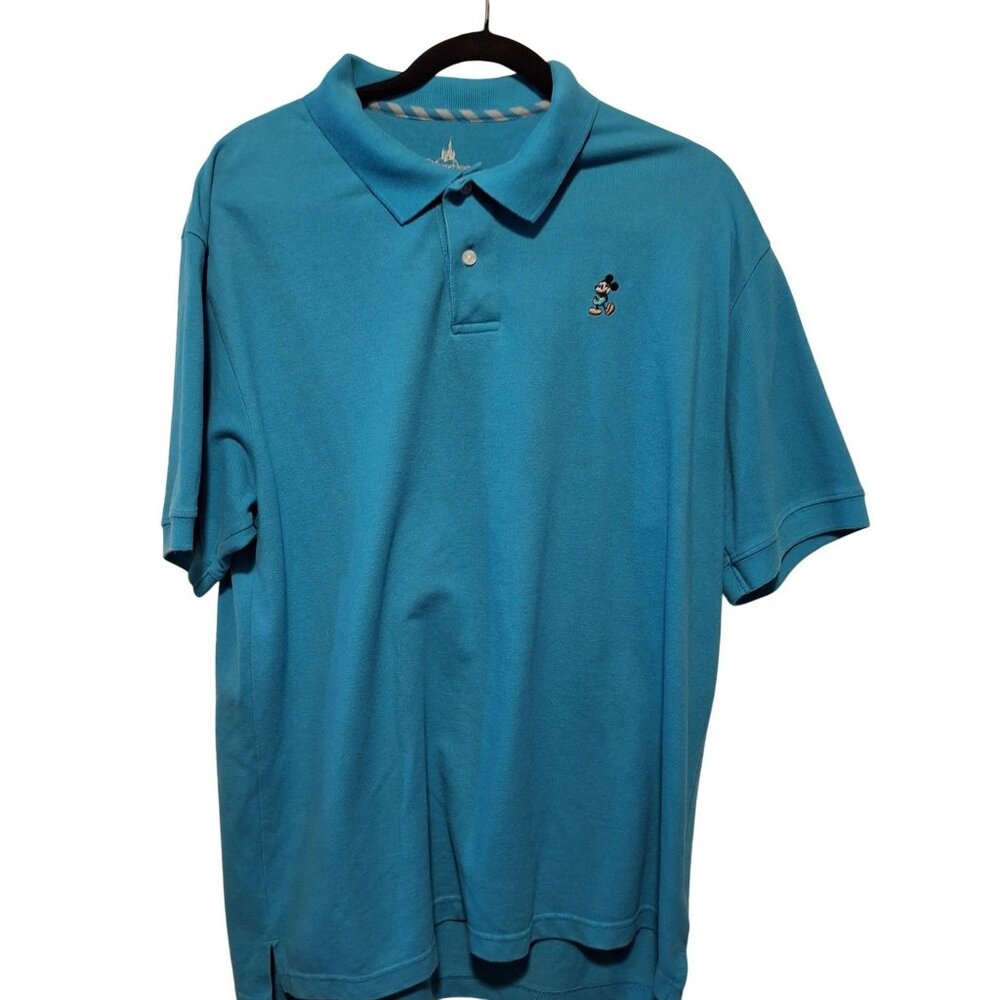 Disney Parks Mickey Mouse Embroidered Mens Polo Shirt L Aqua Blue Cotton Classic